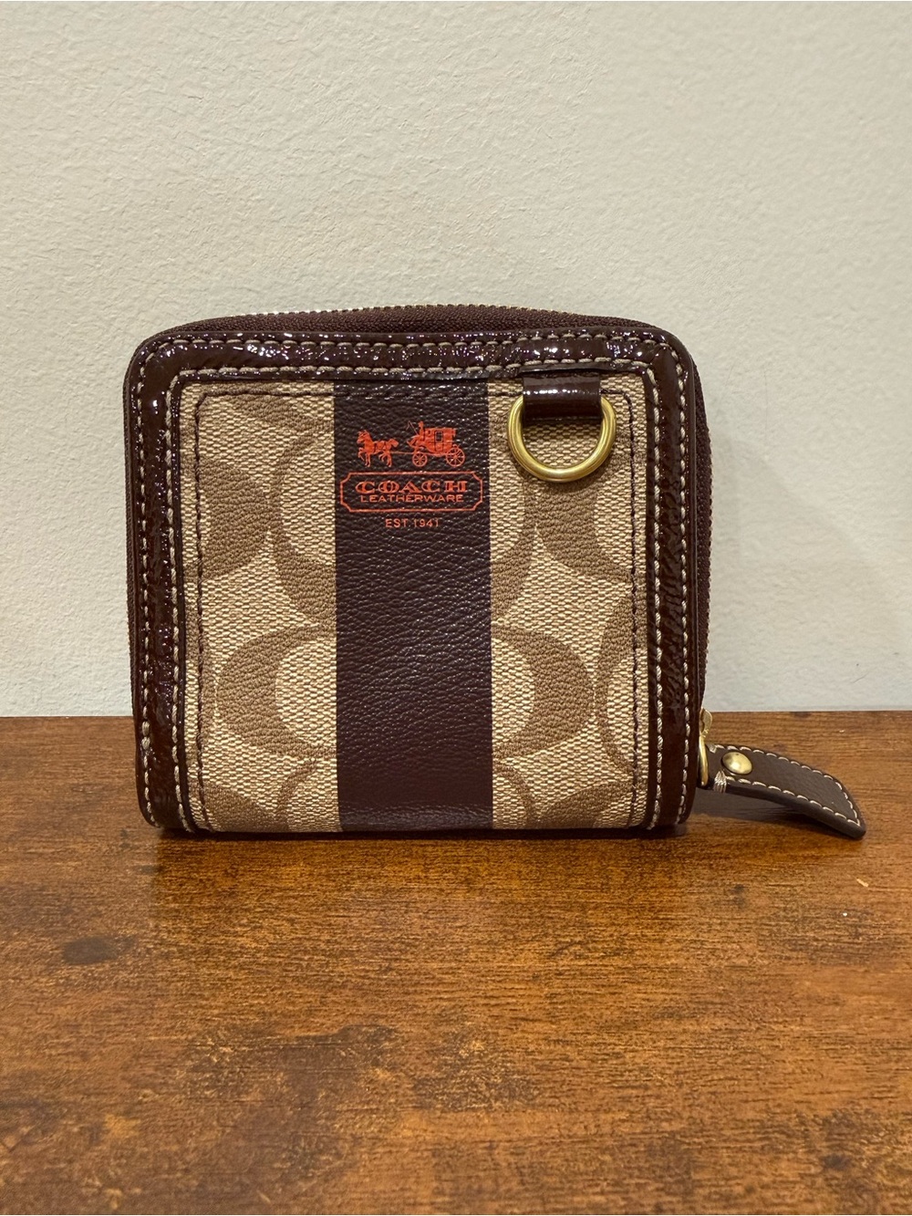 Coach Heritage Signature Stripe Brown Canvas Leather Wallet